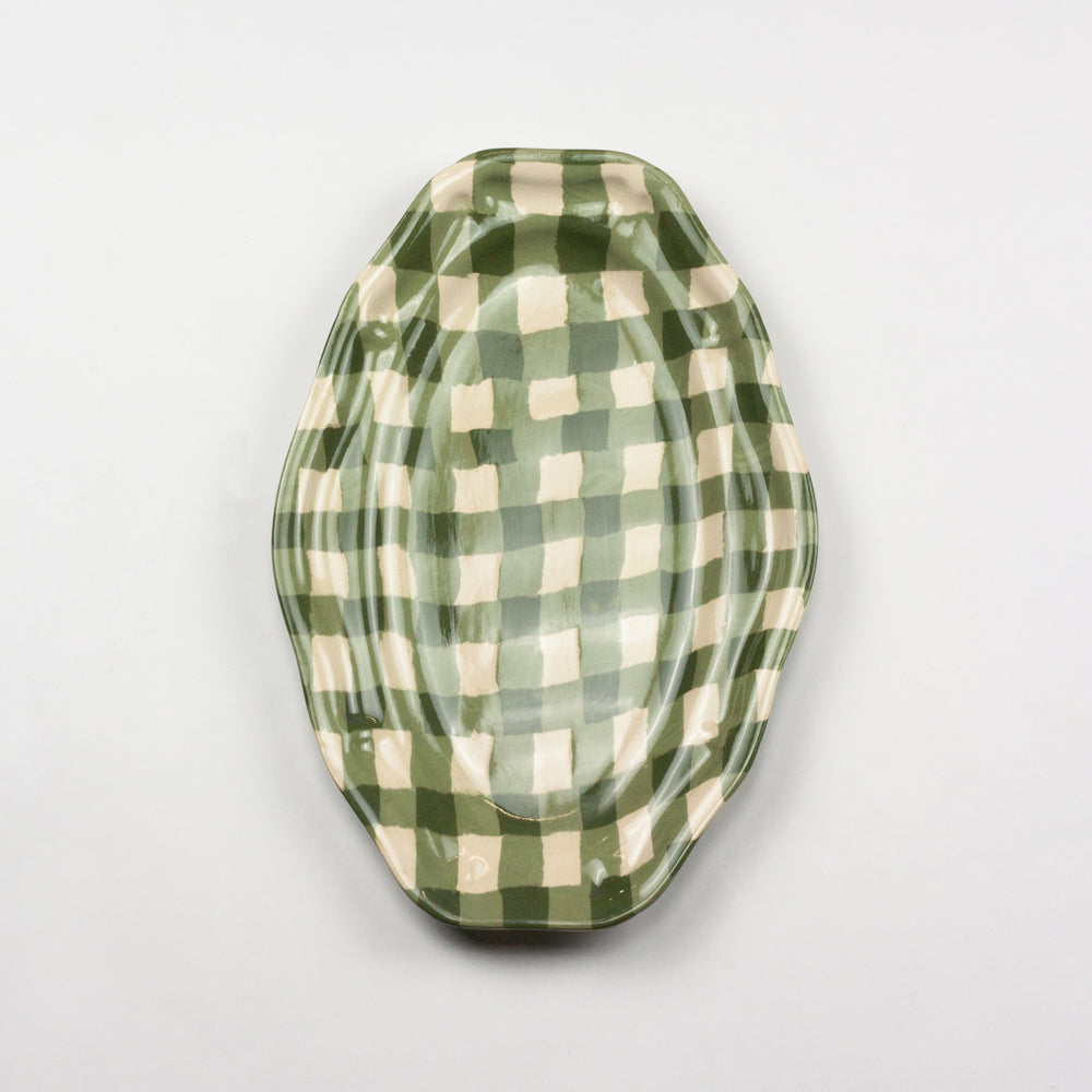 Green & White Gingham Platter