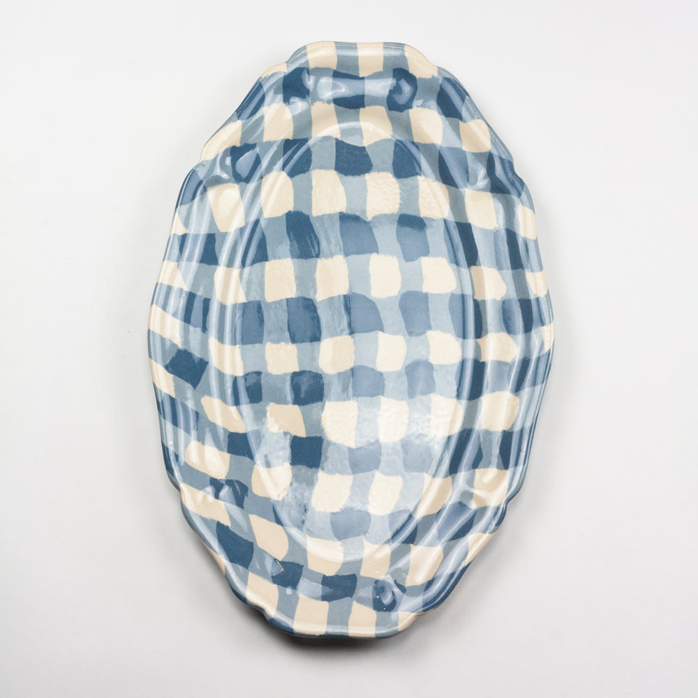Blue & White Gingham Large Platter