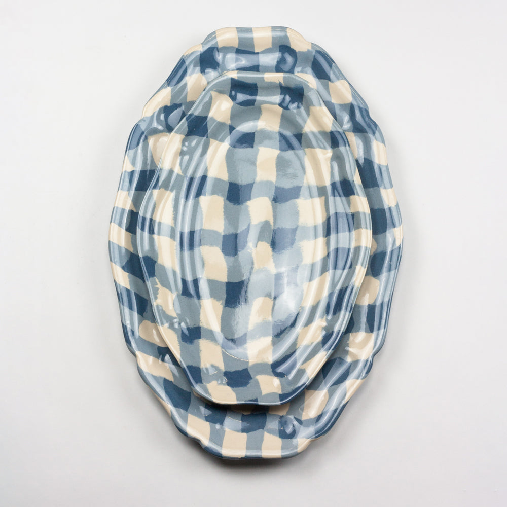 Blue & White Gingham Large Platter