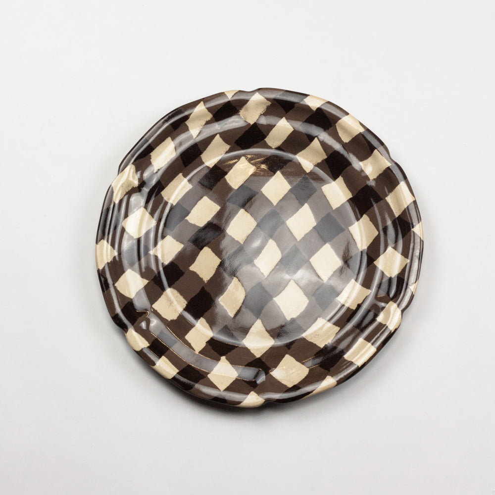 Brown & White Gingham Dinner Plate