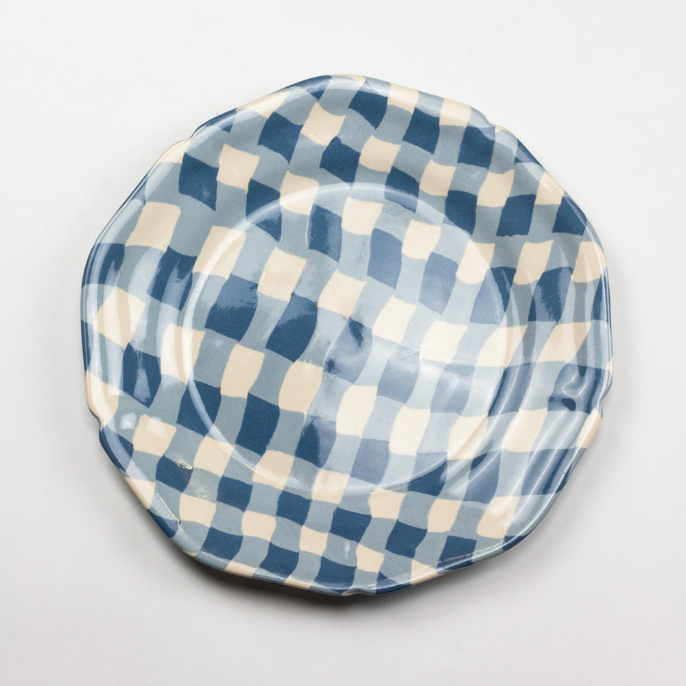 Blue & White Gingham Large Dinner Plate