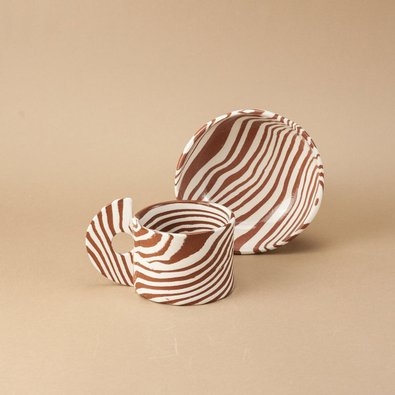 Set of 2 Terracotta & White Mugs