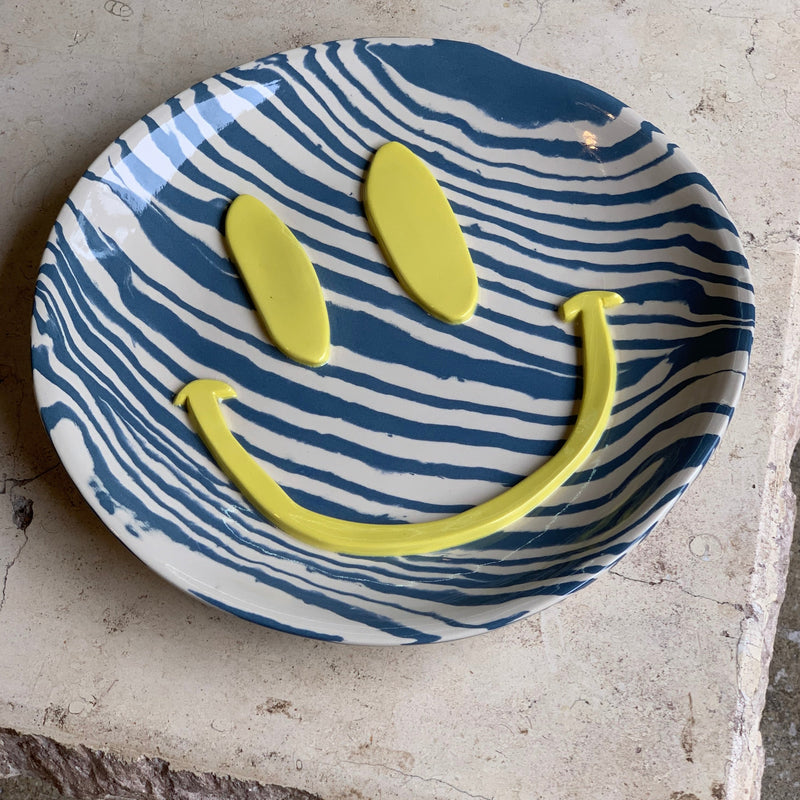 Blue & White Extra Large Happy Face Plate
