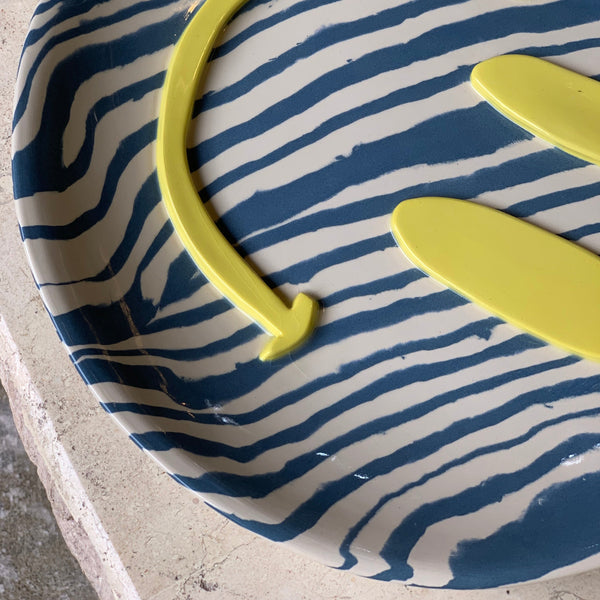 Blue & White Extra Large Happy Face Plate