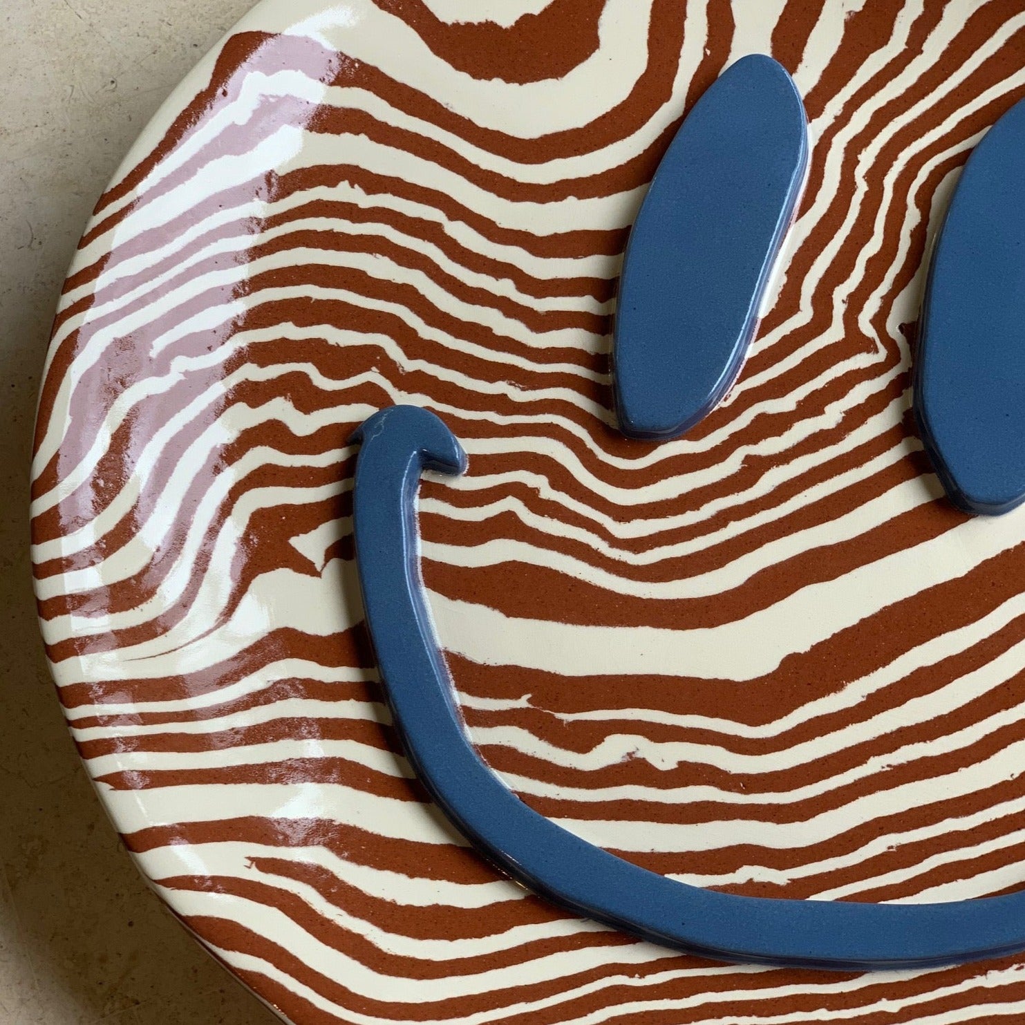 Terracotta & White Extra Large Happy Face Plate