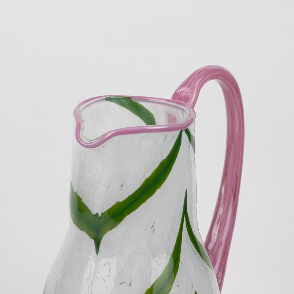 Green & Pink Swirl Glass Pitcher