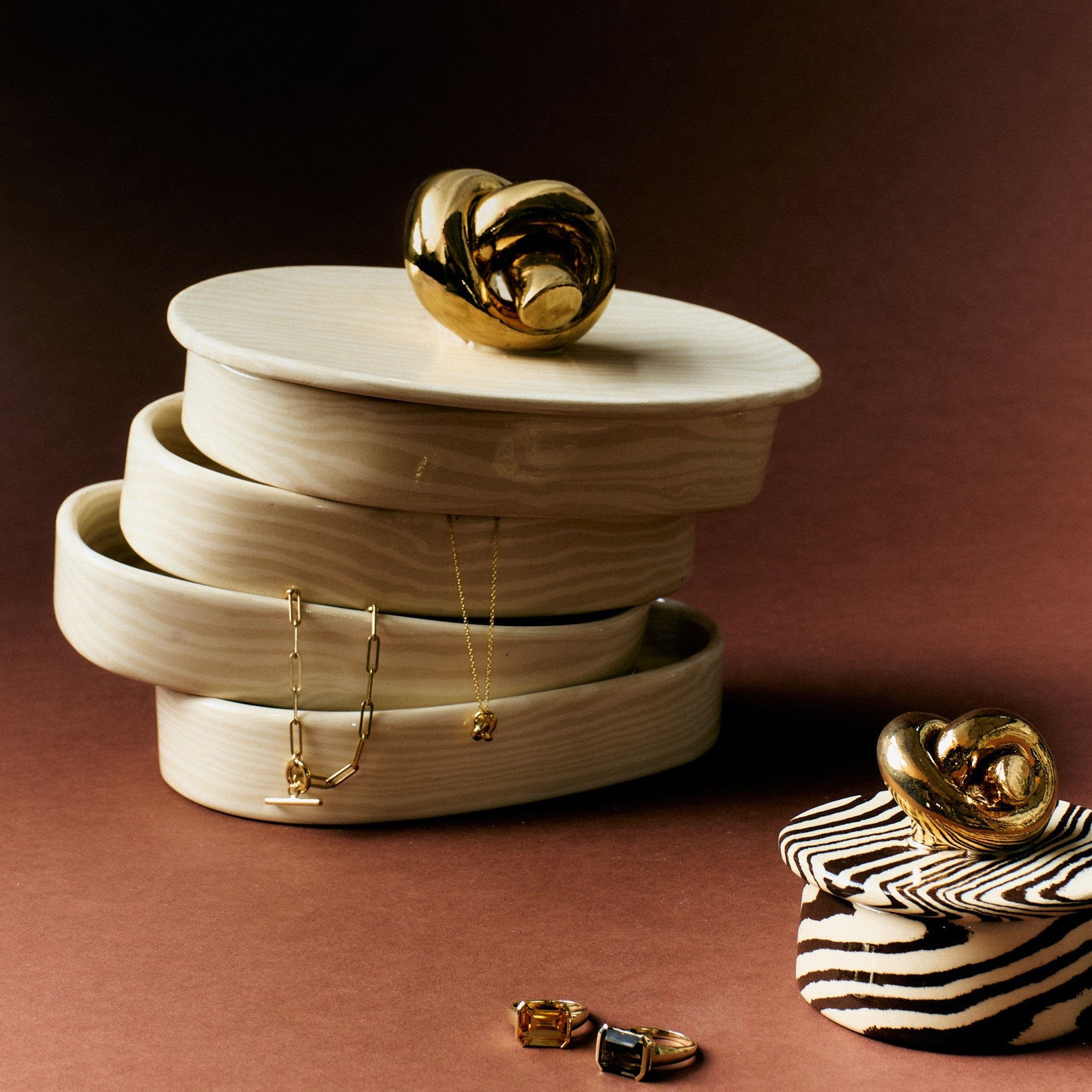 Oatmeal & White Marble Knot Jewellery and Trinket Box