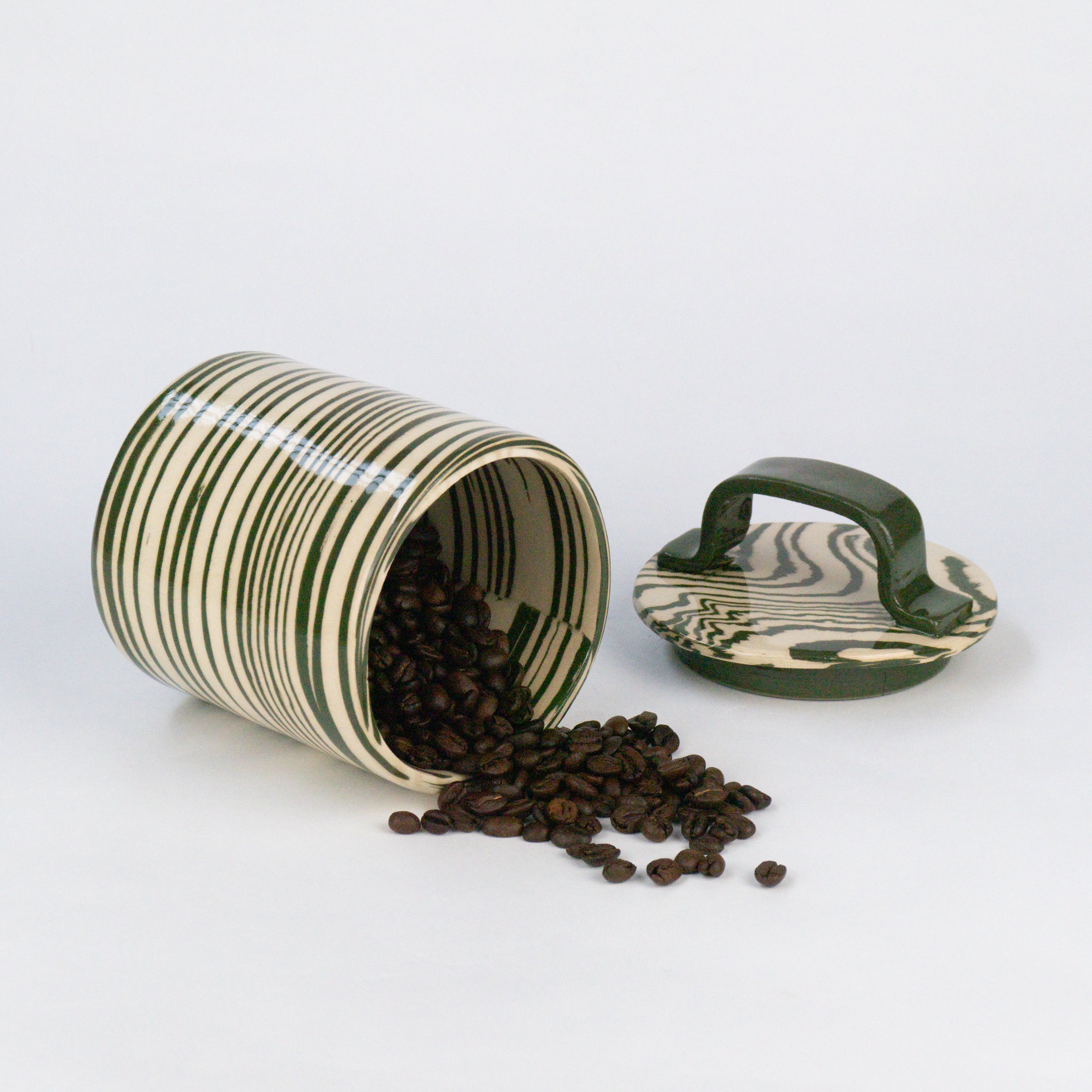 Green & White Set of 3 Kitchen Storage Jars