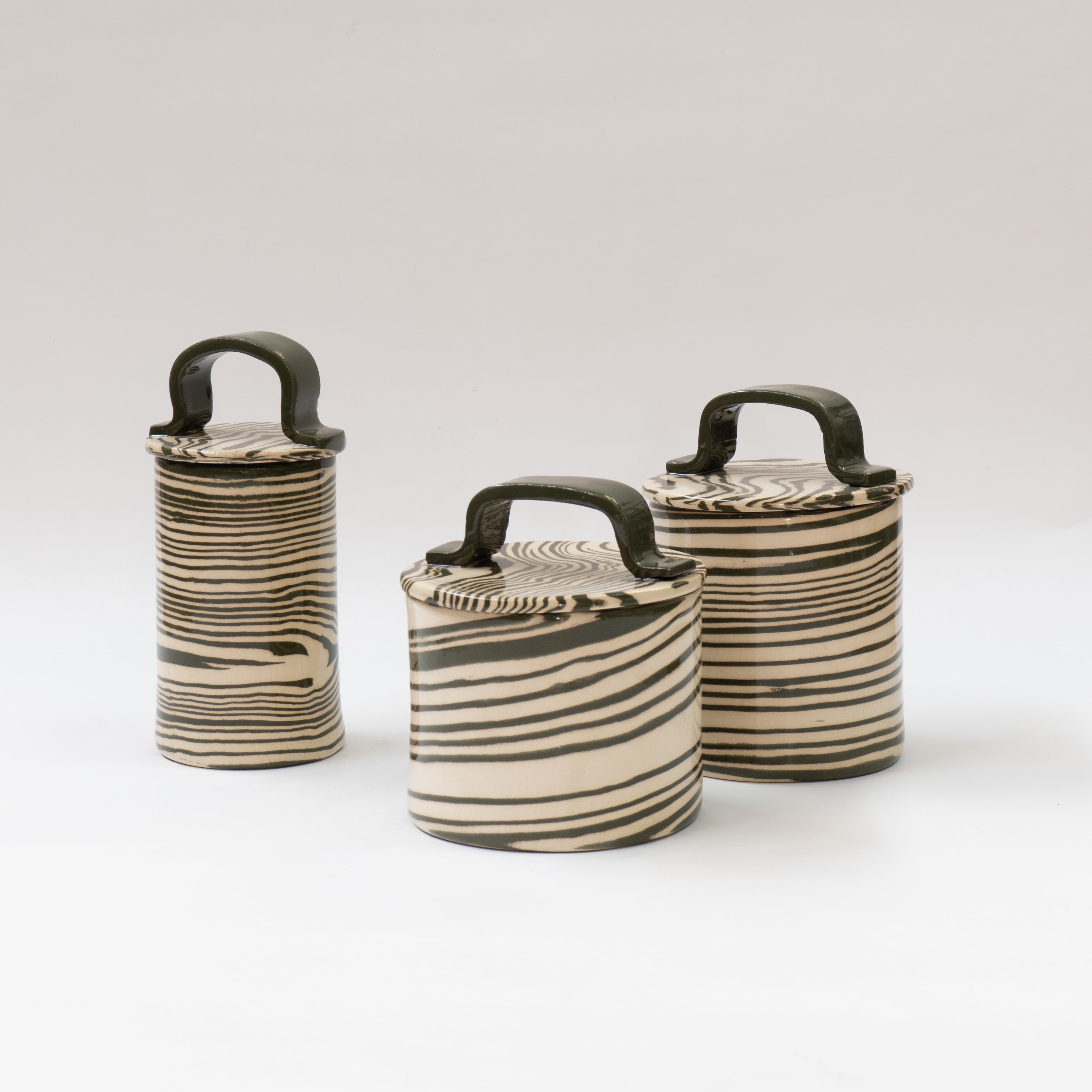 Green & White Set of 3 Kitchen Storage Jars