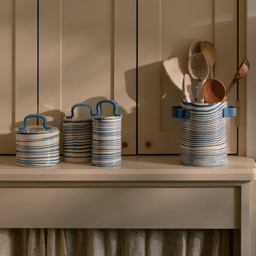 Blue & White Set of 3 Kitchen Storage Jars