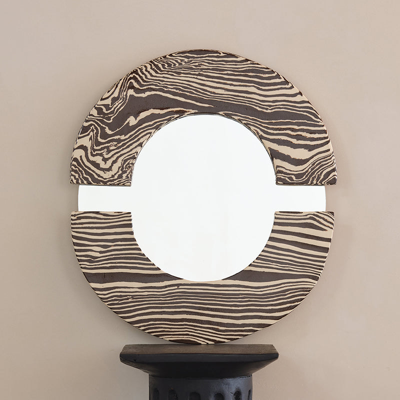 Brown & White "CRESCENT" Ceramic Mirror