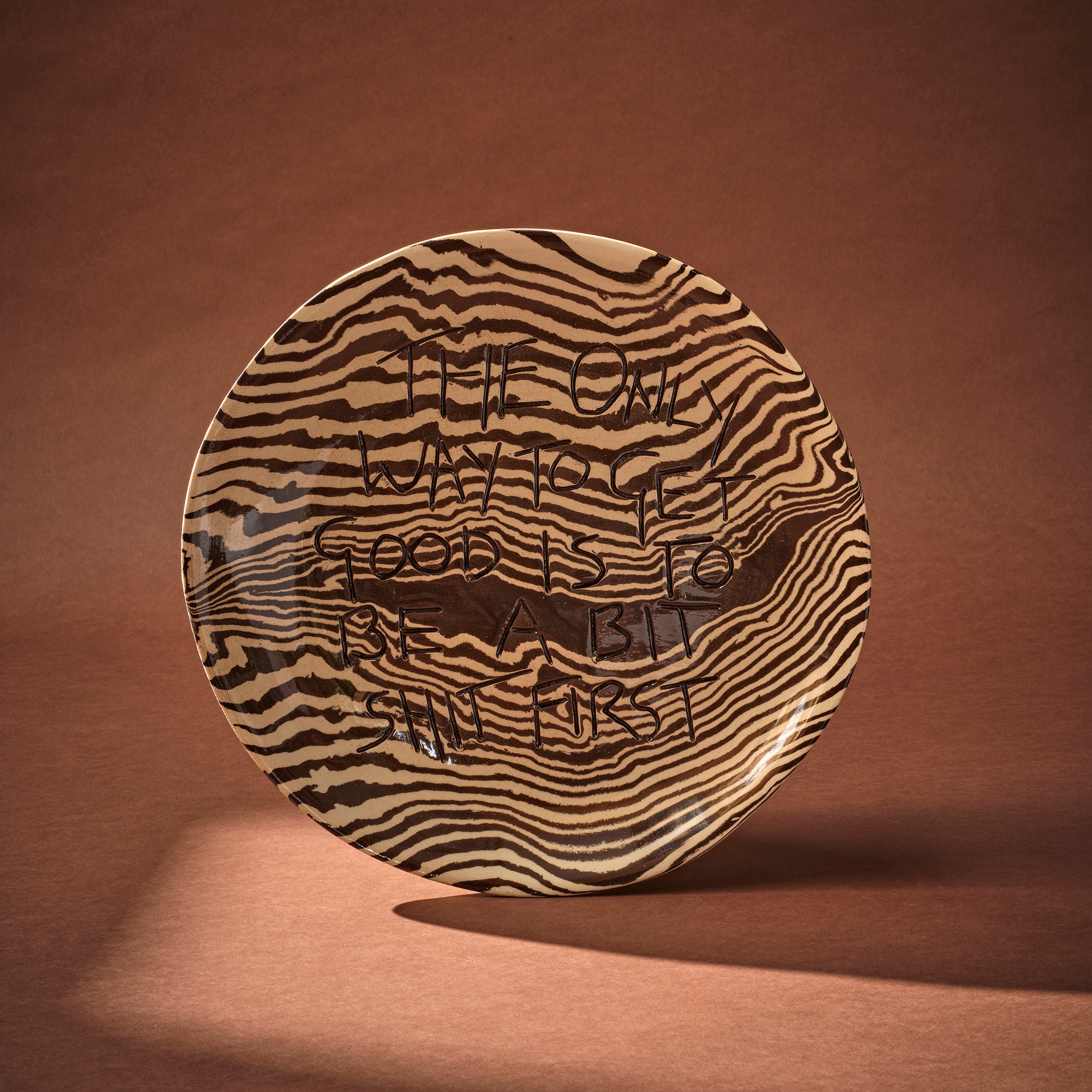 Brown & White Small 'TO GET GOOD' wall hanging plate