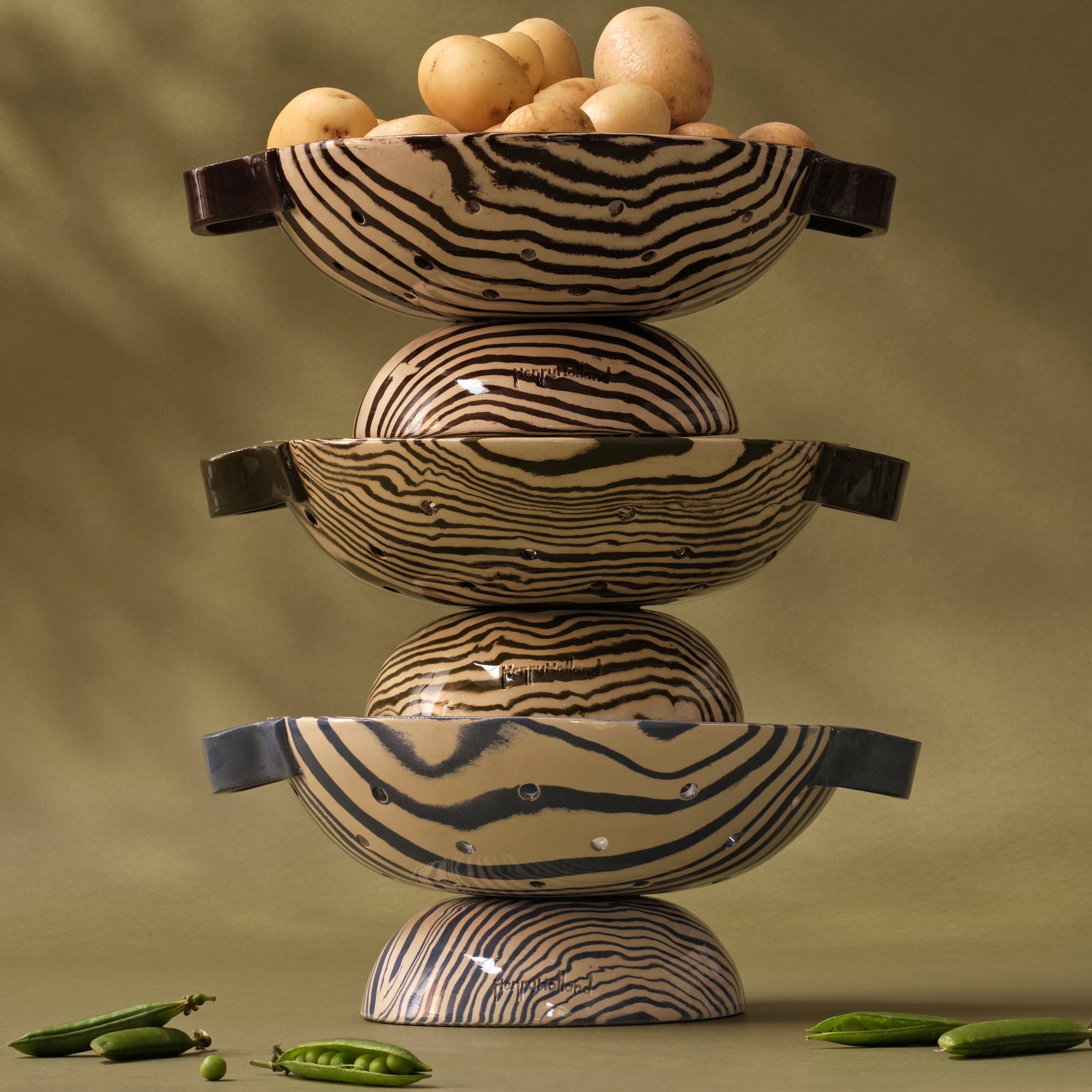 Green & White Colander