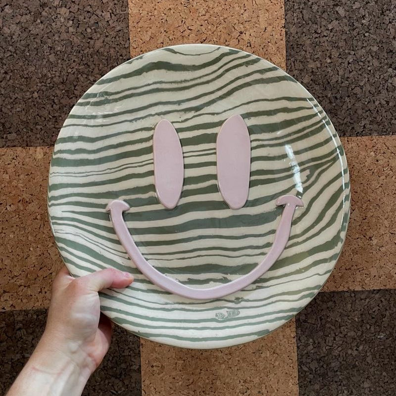 Green & White Extra Large Happy Face Plate
