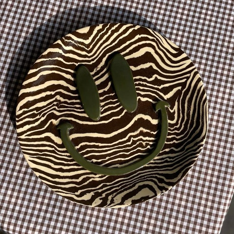 Brown & White Extra Large Happy Face Plate