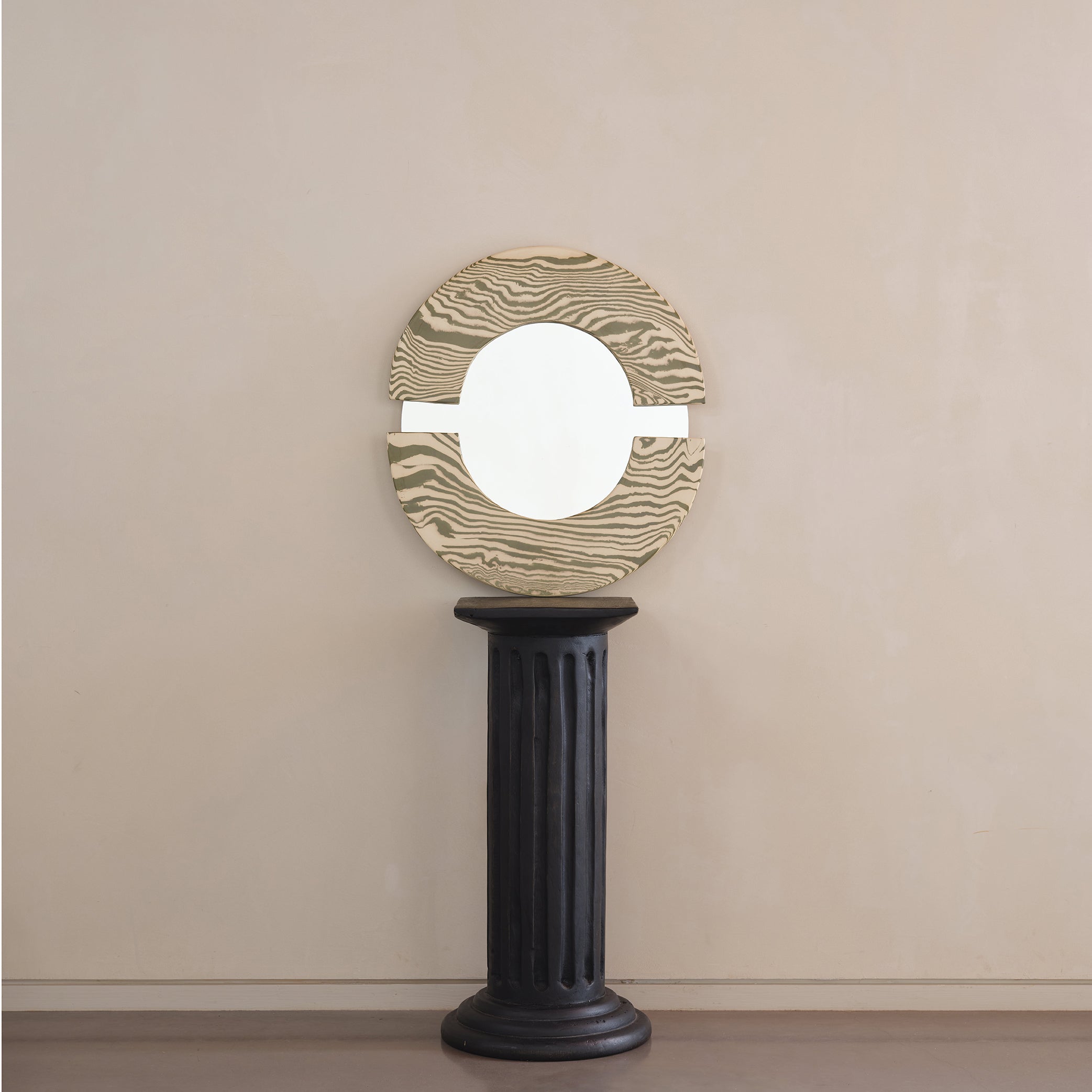 Green & White "CRESCENT" Ceramic Mirror