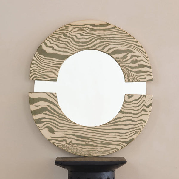 Green & White "CRESCENT" Ceramic Mirror