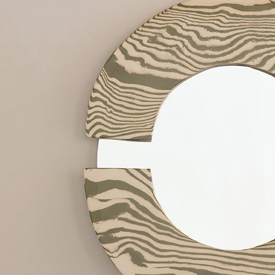 Green & White "CRESCENT" Ceramic Mirror