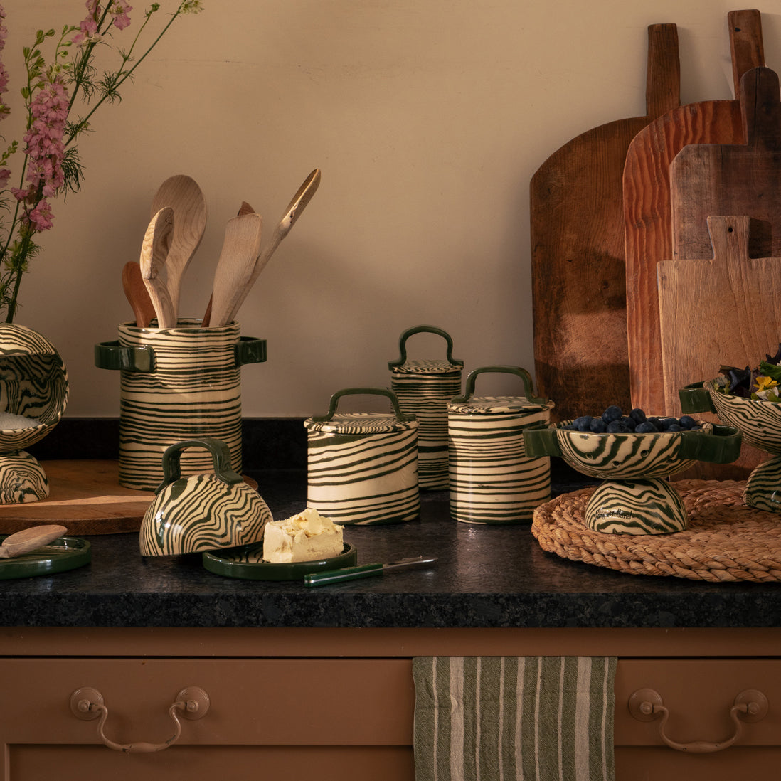 Green & White Medium Kitchen Storage Jar