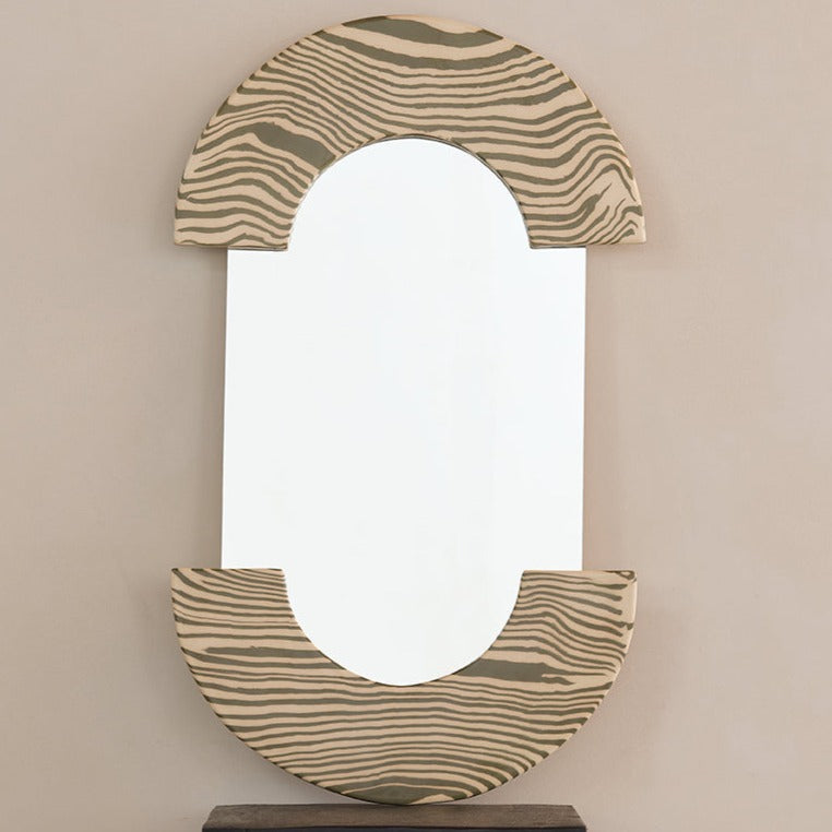 Green & White "LOZENGE" Ceramic Mirror