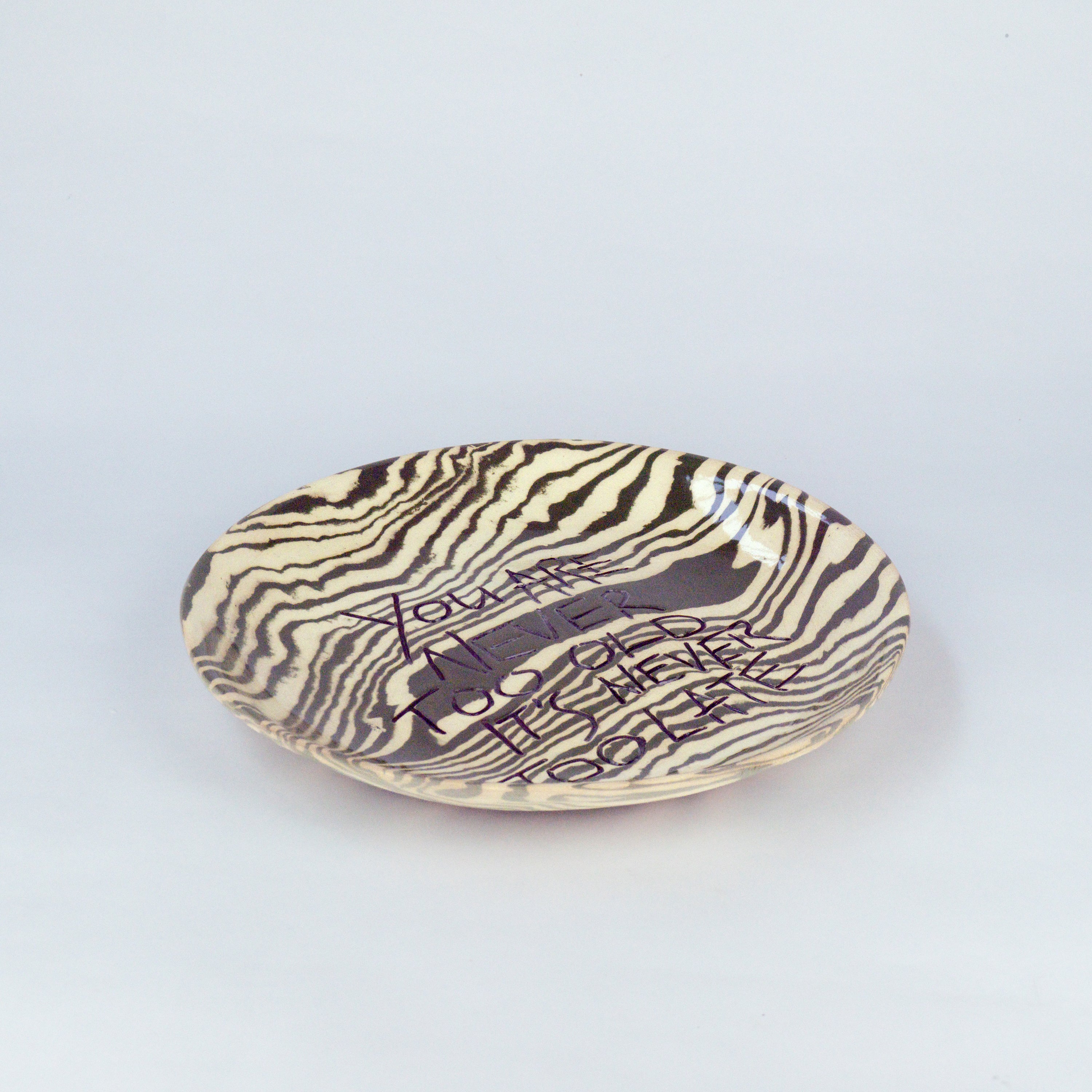 Green & White Medium 'NEVER TOO OLD' wall hanging plate