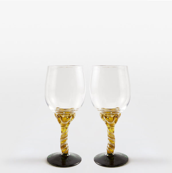 A Pair of Two Tortoise and White Swirl Wine Glasses