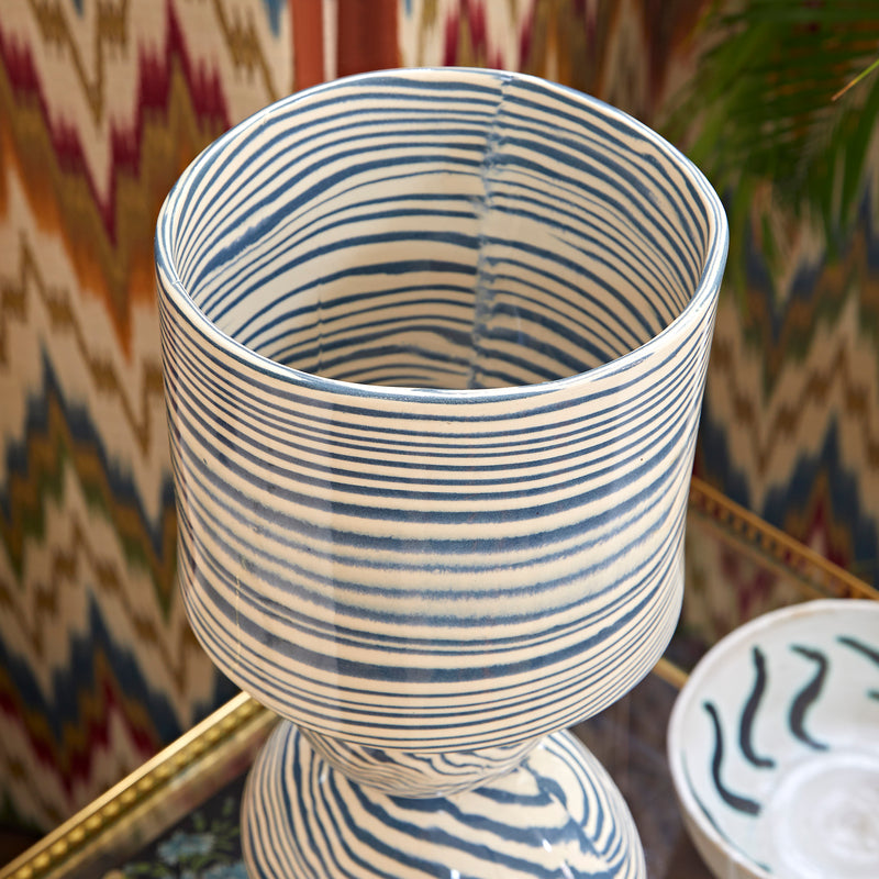 Blue & White Ceramic "UP" Lamp
