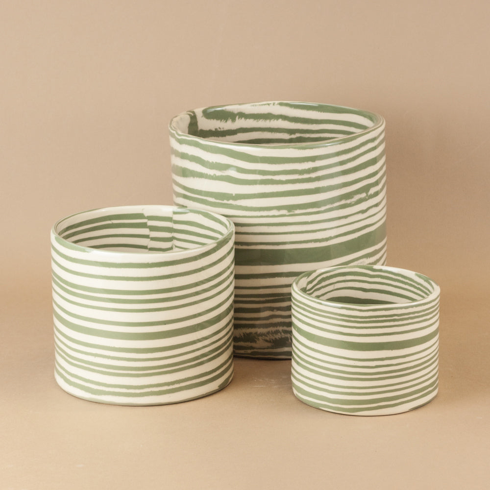Small Green & White Planter