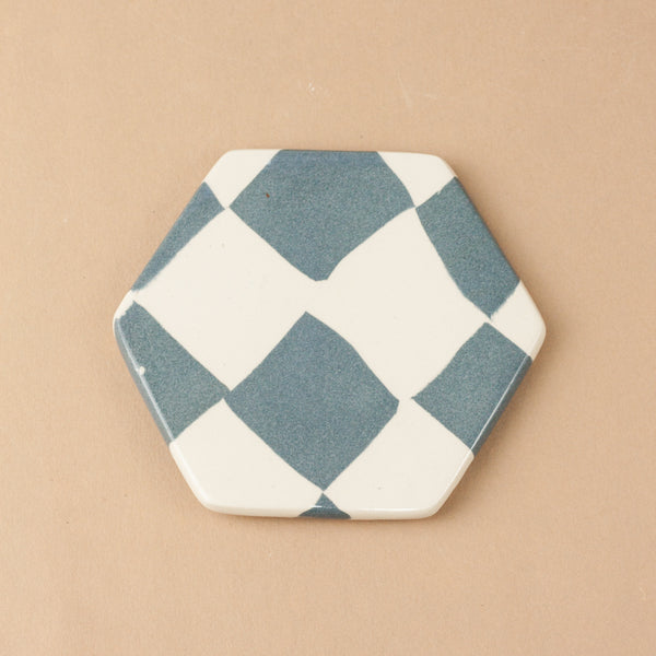 Blue and White Checkerboard Coaster