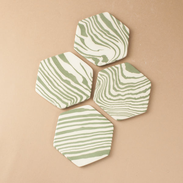 Set of 4 Green and White Coaster