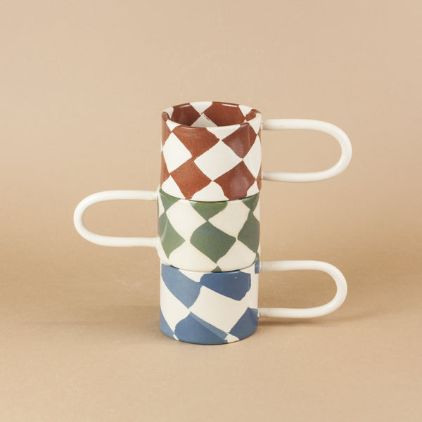Terracotta & White Checkerboard Loopy Mug