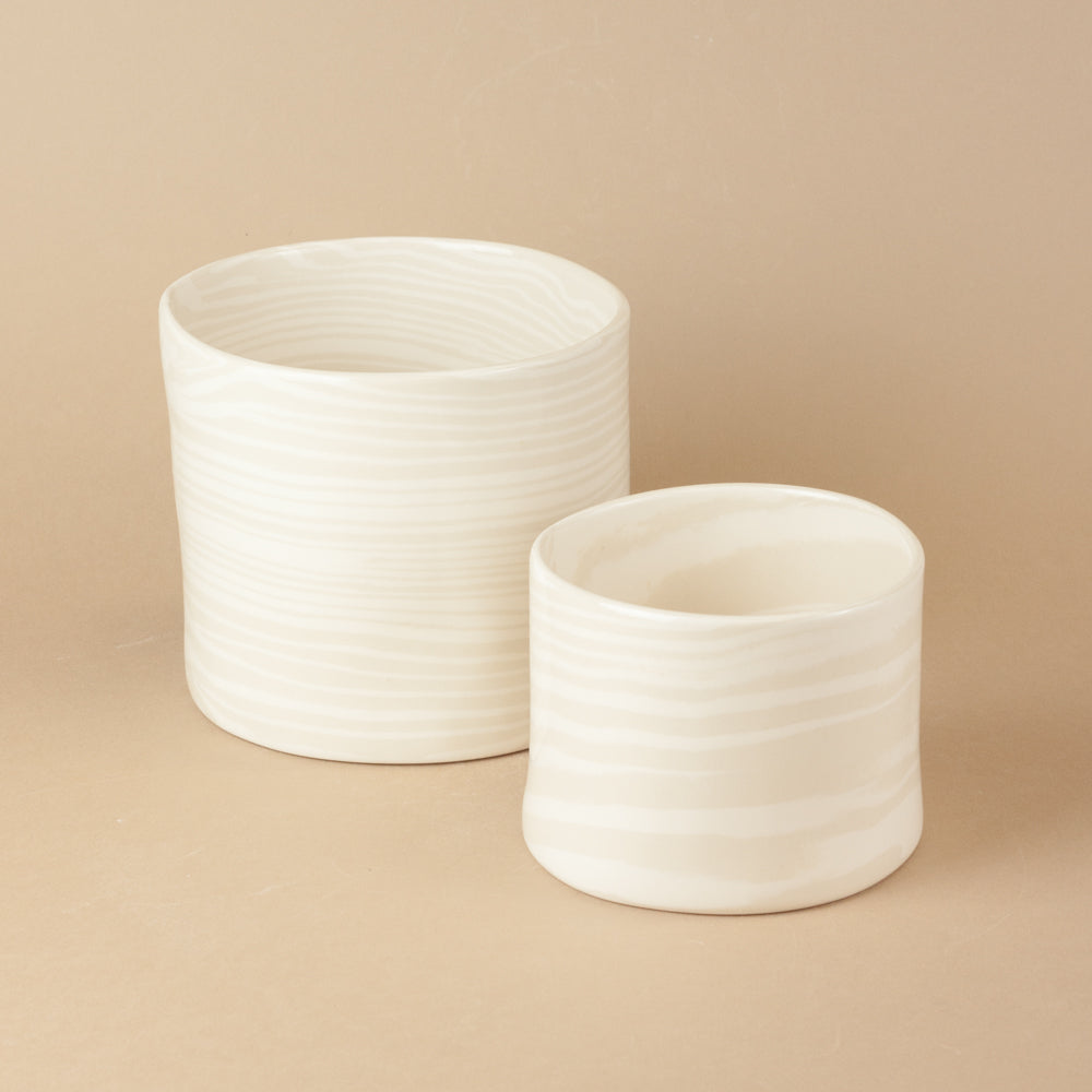Small Oatmeal & White Planter
