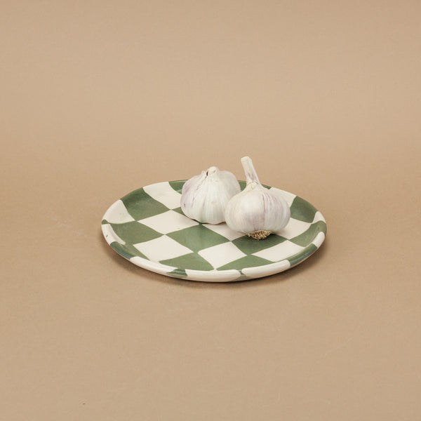 Green & White Checkerboard Side Plate
