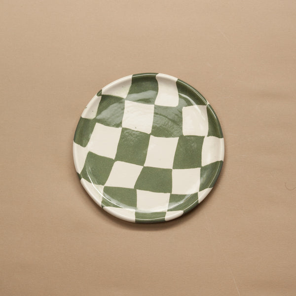 Green & White Checkerboard Side Plate