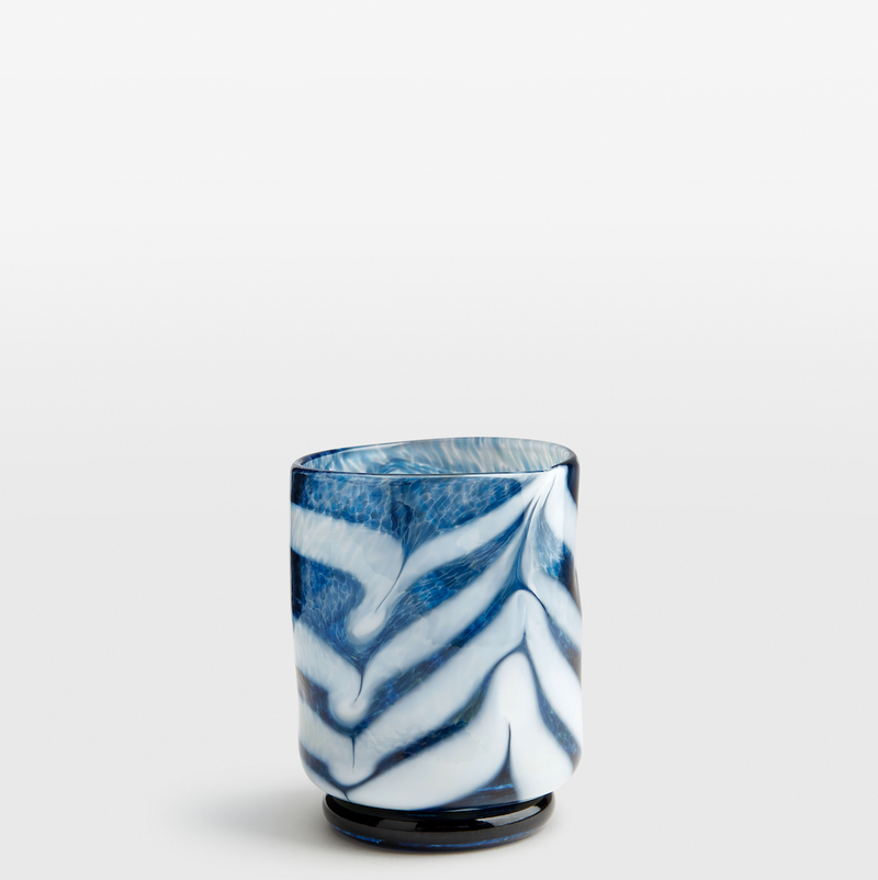 Blue and White Swirl Mid-Ball Glass Tumbler