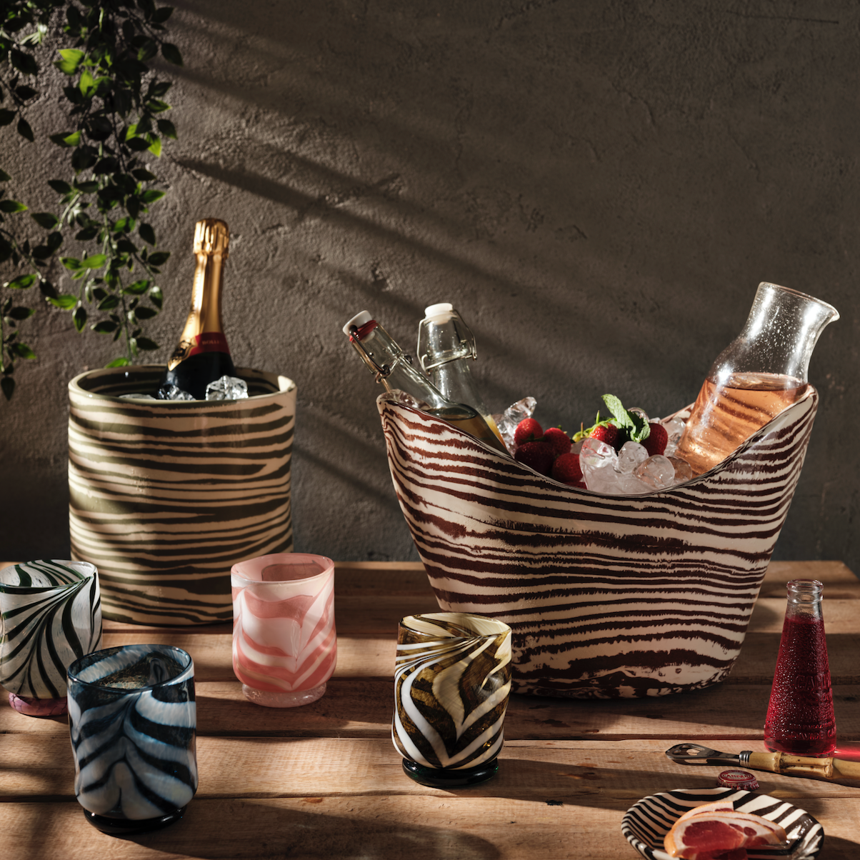 Mix Set of Four Swirl Mid-Ball Glass Tumblers