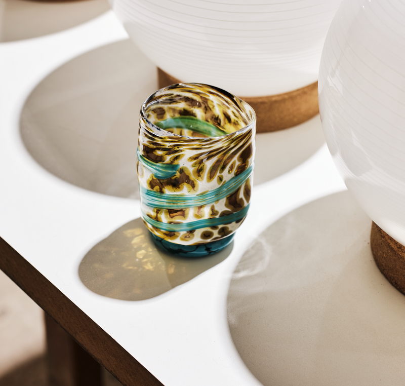 Turquoise and White Trail Mid-Ball Glass Tumbler