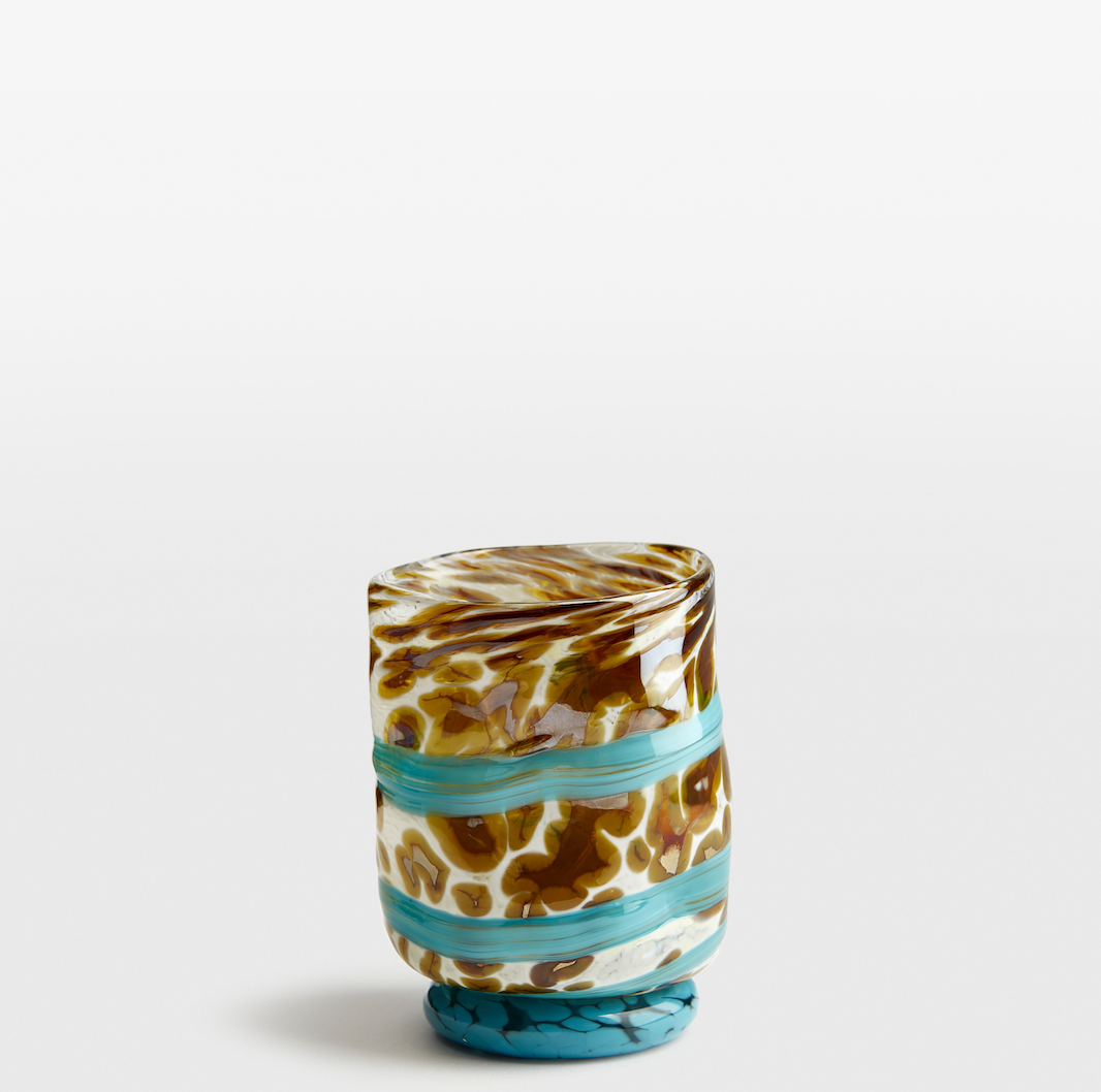 Turquoise and White Trail Mid-Ball Glass Tumbler